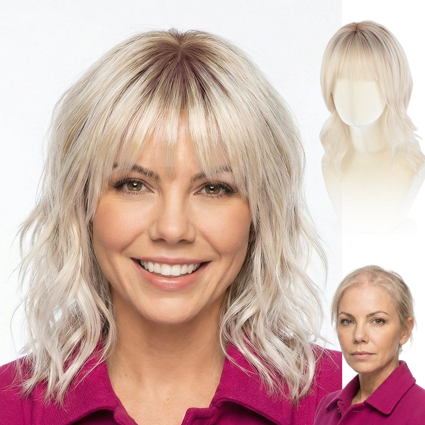 Joyce - WIGYY Light Blonde Wavy Bob Wig for White Women – Shoulder Length Synthetic Lace Front Wig with Bangs