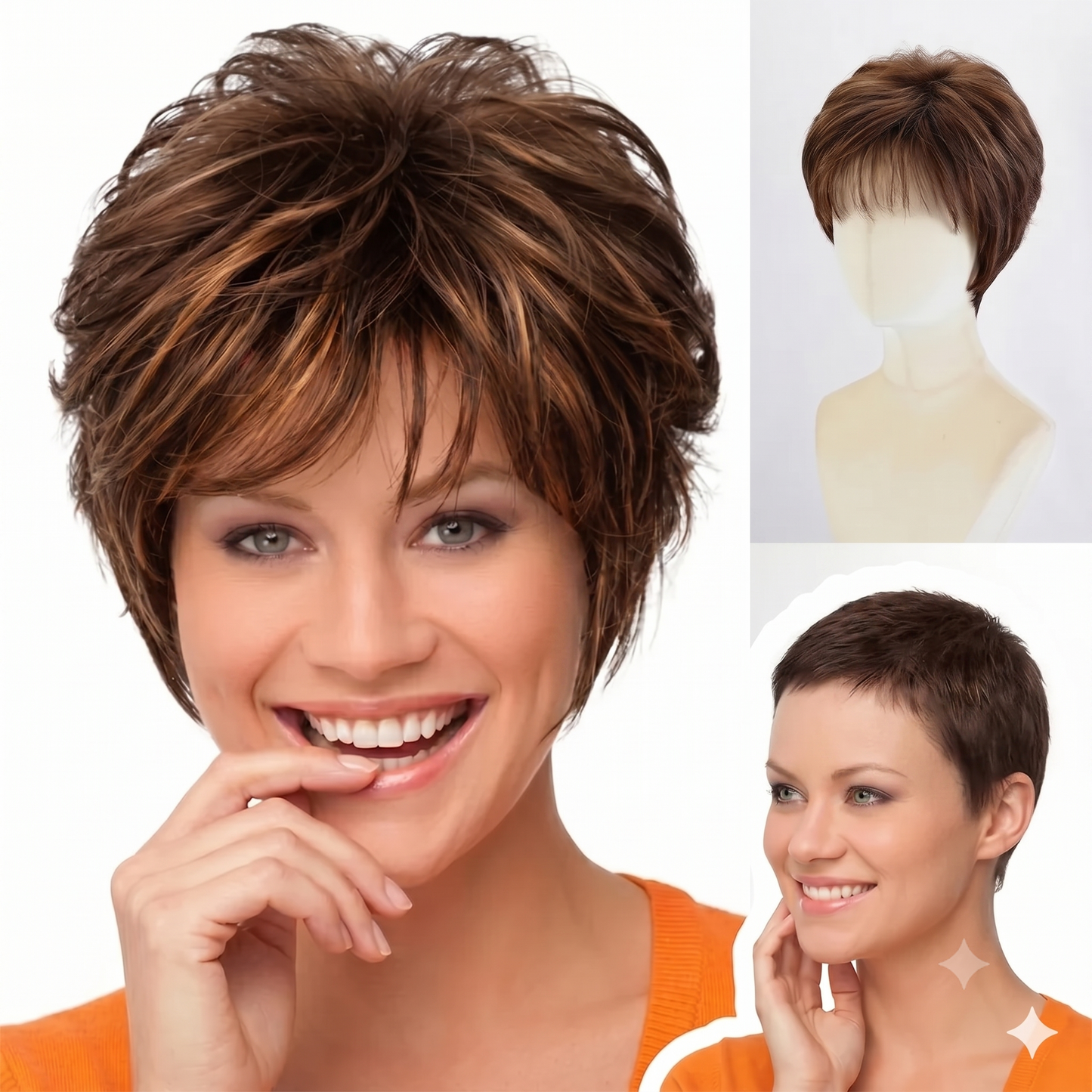Aria - Short Highlighted Elegant Wigs for White Women