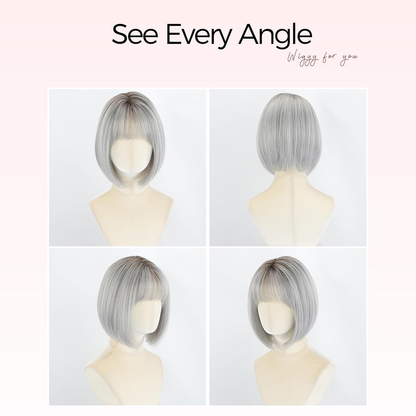 Perla - Wigyy Cutest Grey Bob Elegant Wig with Bang