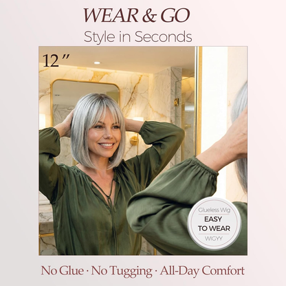 Perla - Wigyy Cutest Grey Bob Elegant Wig with Bang