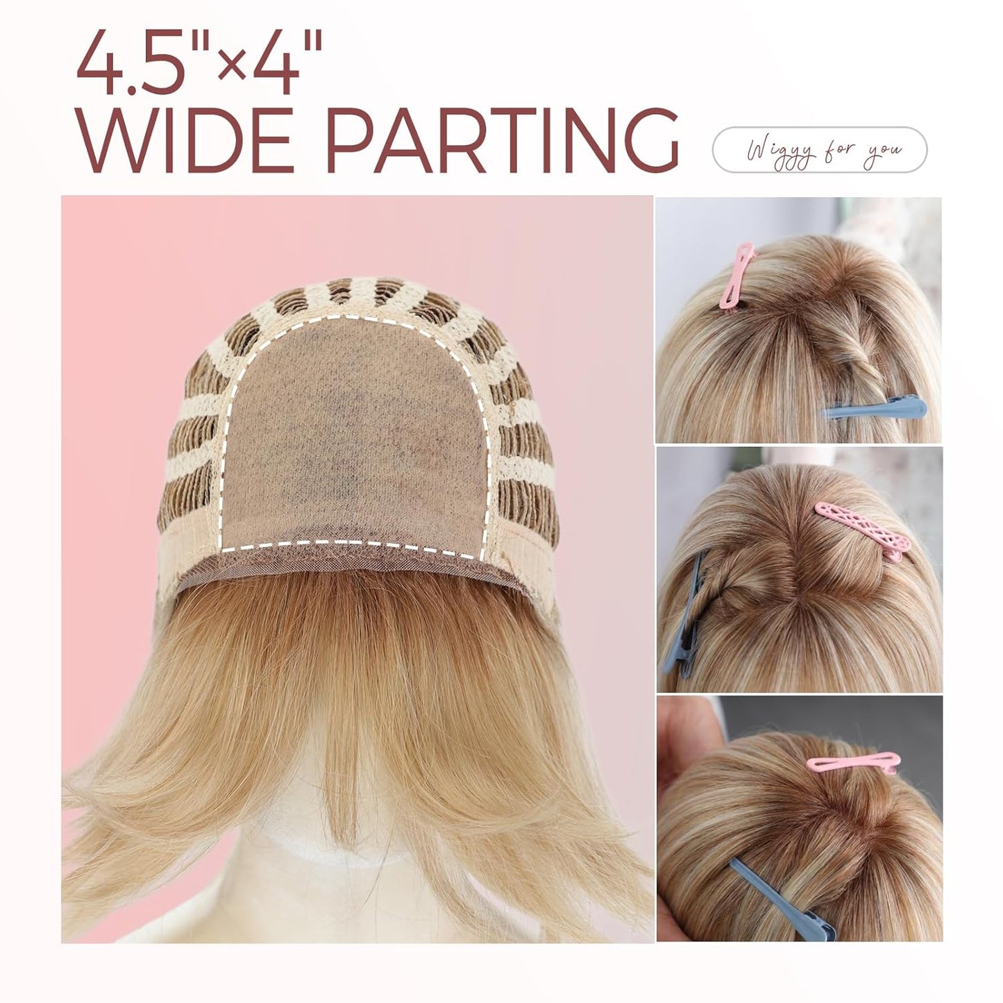 Lenora -WIGYY Mono Top Lace Front Wig for White Women – 13 Inch Blonde Highlights Shoulder Length Synthetic Wig, Natural Look Protein Fiber Hair, Glueless Lightweight Daily Wig