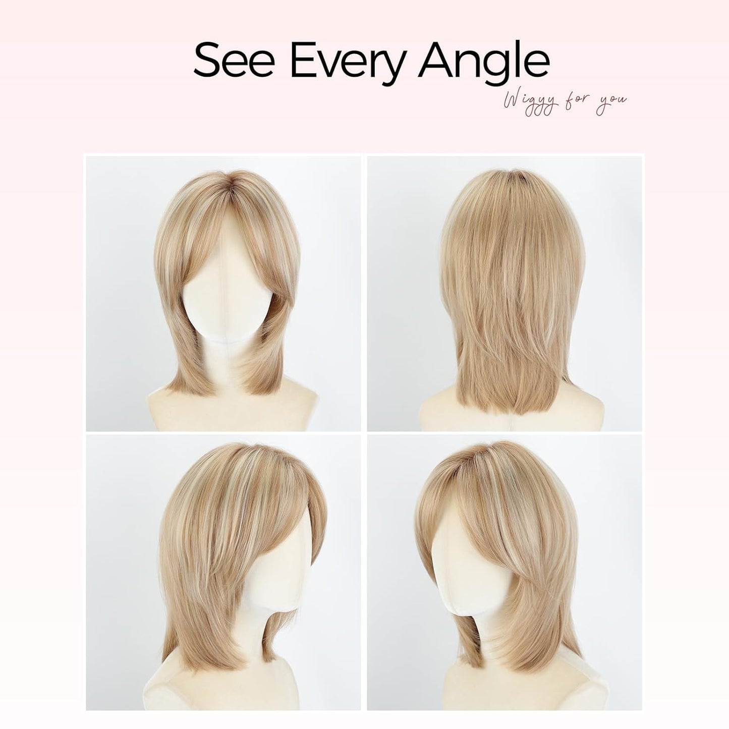 Lenora -WIGYY Mono Top Lace Front Wig for White Women – 13 Inch Blonde Highlights Shoulder Length Synthetic Wig, Natural Look Protein Fiber Hair, Glueless Lightweight Daily Wig