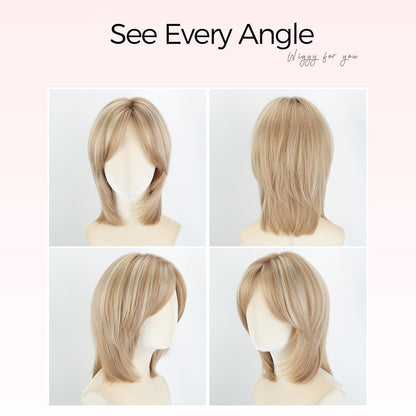 Lenora -WIGYY Mono Top Lace Front Wig for White Women – 13 Inch Blonde Highlights Shoulder Length Synthetic Wig, Natural Look Protein Fiber Hair, Glueless Lightweight Daily Wig