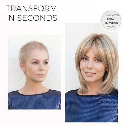Lenora -WIGYY Mono Top Lace Front Wig for White Women – 13 Inch Blonde Highlights Shoulder Length Synthetic Wig, Natural Look Protein Fiber Hair, Glueless Lightweight Daily Wig