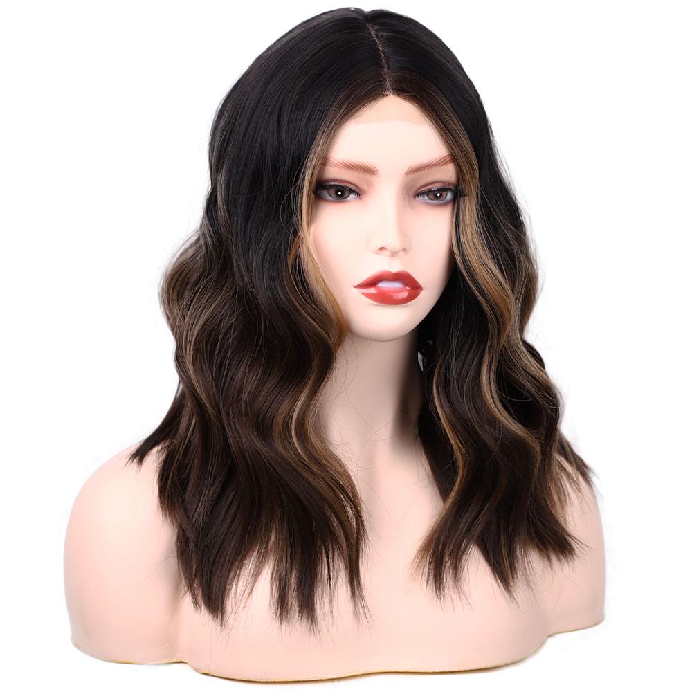 Wavy Brown Blonde Bob Mini Lace Front Wig