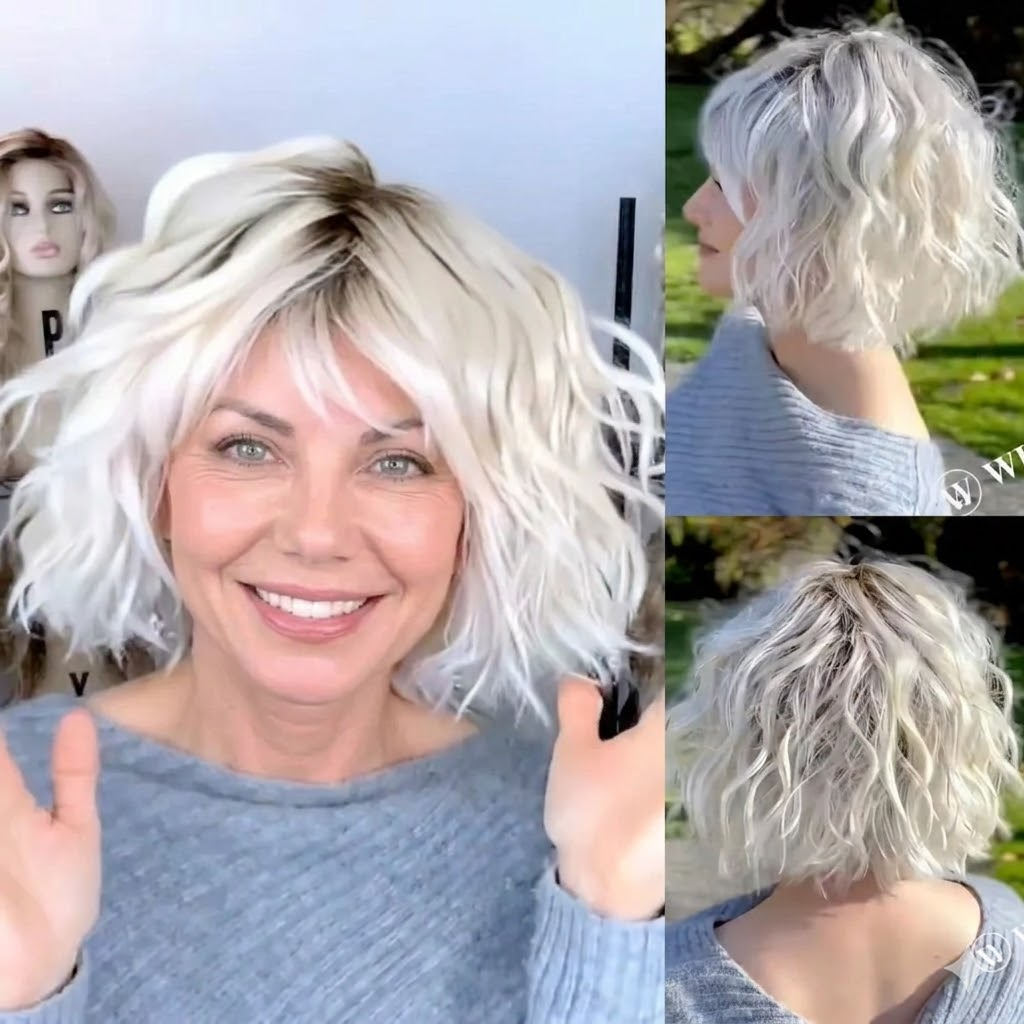 Irene | Effortless Beachy Waves Bob with Sweeping Fringe Breathable Everyday Wig